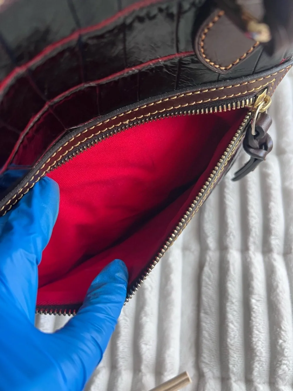 Dooney & Bourke Croc-Embossed Satchel with Gold Accents - Picture 10 of 16